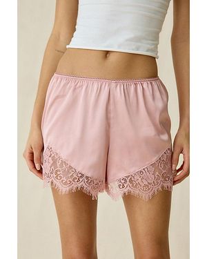 Out From Under Slip Away Lace Trim Satin Shorts - Pink