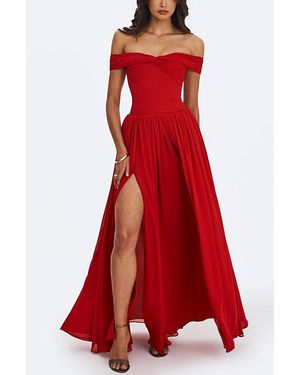 Miss Circle Tereza Georgette Bardot Maxi Dress - Red