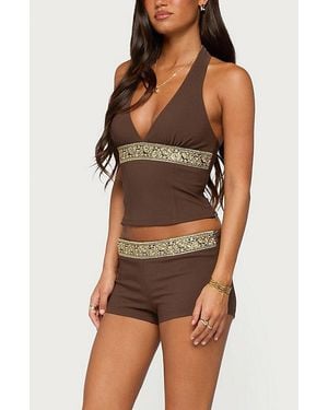 Edikted Jasia Sequin Micro Shorts - Brown