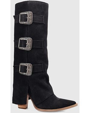 Dingo Buckle Bunny Suede Foldover Cowboy Boot - Black