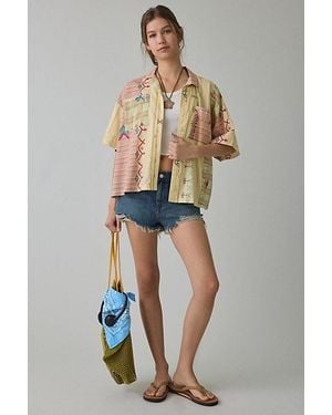 BDG Keepsake Souvenir Graphic Short Sleeve Button-Up Shirt Top - Yellow