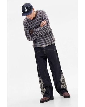 Ed Hardy Uo Exclusive Black Panelled Jeans - Blue