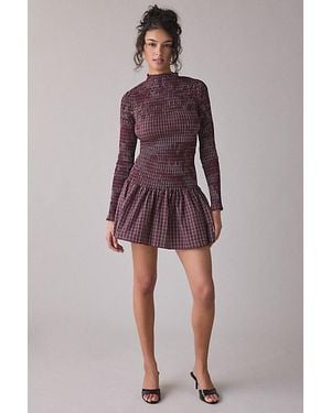 Daisy Street Eira Smocked Long Sleeve Mini Dress - Purple