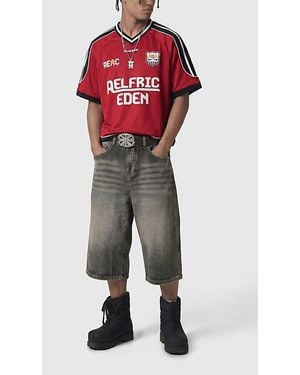 AELFRIC EDEN Boxy V-Neck Panel Jersey Tee - Red