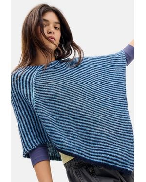 Urban Outfitters Uo Biffy Knit Poncho Xs At - Blue