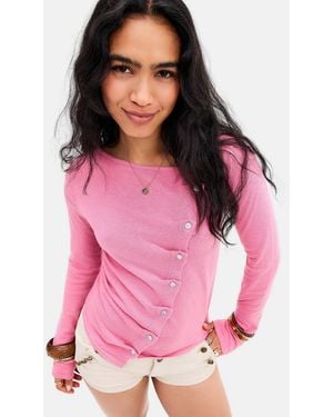 BDG Lumi Button-up Pleated Asymmetric Placket Top - Pink