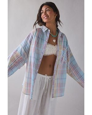 BDG Alex Breezy Cotton Oversized Button-Down Shirt - Blue