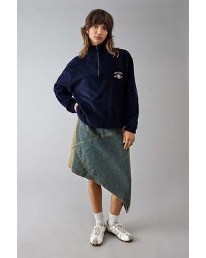 BDG Navy Crest Fleece Mock Neck Sweatshirt - Blue