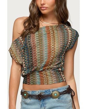 Edikted Taniya Off Shoulder Zigzag Knit Top - Brown