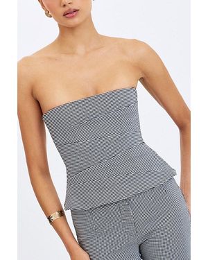 Miss Circle Ulla Houndstooth Strapless Peplum Top - Gray