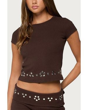 Edikted Fontey Studded Ribbed Top - Brown