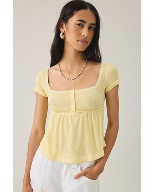 BDG Brittney Square Neck Henley Babydoll Tee - Yellow