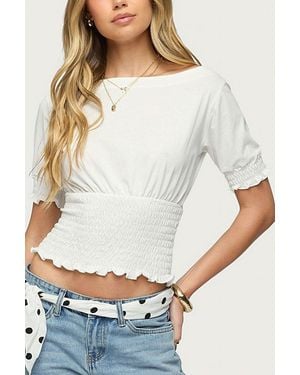 Edikted Emanuelle Smocked Boat Neck Top - Gray
