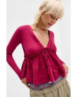 Kimchi Blue Nia Babydoll Long Sleeve Top - Red