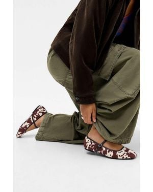 Raid Colly Cow Print Ballerina Shoes Uk 4 At Urban Outfitters - Black