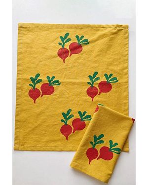 Julie Peach Block Printed Beets Napkins - Yellow