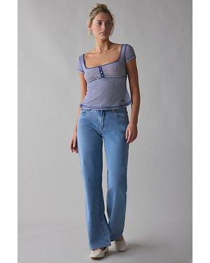 BDG Brittney Square Neck Henley Babydoll Tee - Blue