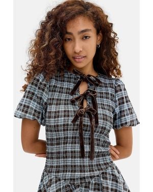 Daisy Street Check Velvet Bow Dress - Black