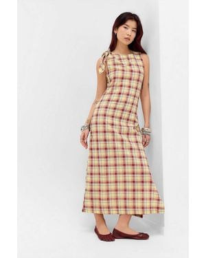 Damson Madder Celery Estelle Check Tie Midi Dress Uk 6 At Urban Outfitters - White