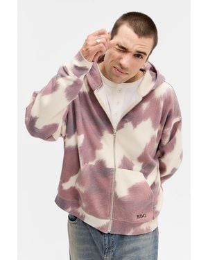 BDG Cow Print Zip Hoodie - Pink