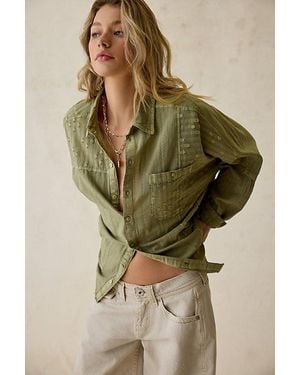 BDG Alex Oversized Cotton Button-Down Shirt - Green