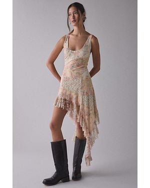 Kimchi Blue Hydrangea Asymmetric Cascading Ruffle Spliced Lace Midi Dress - White