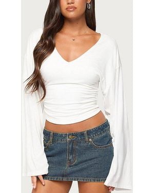 Edikted Bebe Ruched Long Sleeve V Neck Top - White
