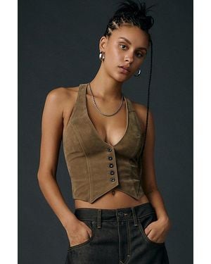Silence + Noise Esme Cropped Halter Vest Top Jacket - Black