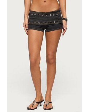 Edikted Gabrielle Grommet Wrap Denim Shorts - Black