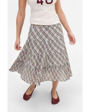Urban Outfitters Uo Betty Check Crinkle Awkward Midi Skirt - Blue