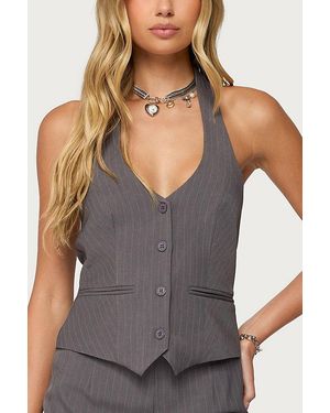 Edikted Riya Pinstripe Button Up Halter Top - Grey