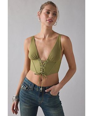 Out From Under Midnight Muse Plunging Lace Up Corset - Green