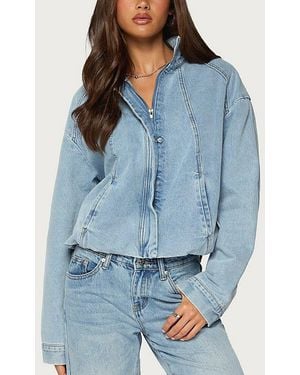 Edikted Jaysi High Neck Denim Bomber Jacket - Blue