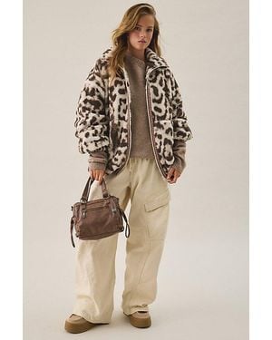 BDG Mae Printed Piled Fleece Zip-Up Jacket - Natural