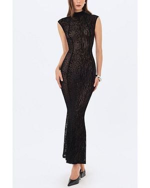Miss Circle Tyanna Burnout Velvet Mesh Maxi Dress - Black