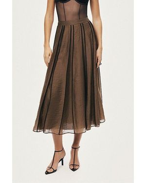 Nocturne Sheer Pleated Midi Skirt - Brown