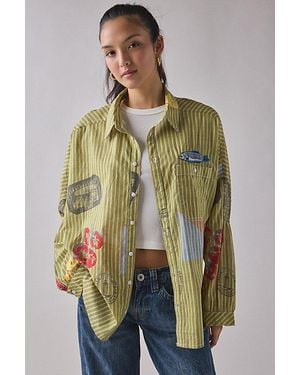 BDG Alex Embroidered Graphic Oversized Cotton Button-Down Shirt - Green