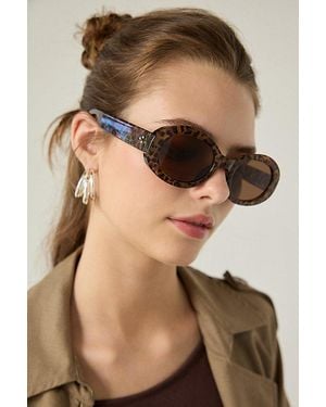 Urban Outfitters Mia Leopard Oval Sunglasses - Natural