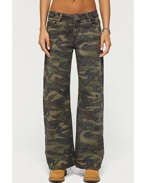 Edikted Soya Camo Low Rise Baggy Jeans - Green