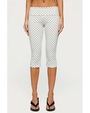Edikted Eloisa Polka Dot Foldover Capri Pants - White