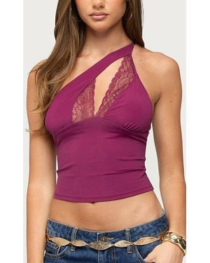 Edikted One Shoulder Peekaboo Lacey Cutout Top - Purple