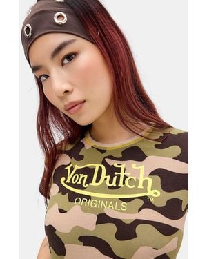 Von Dutch Camo Contrast Stitch T-shirt Xs At Urban Outfitters - Multicolour