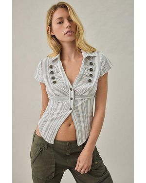 BDG Maeve Short Sleeve Band Button-Down Shirt - Natural