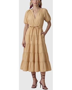 Modenaire Tiered Flowing A-Line Midi Dress - Natural