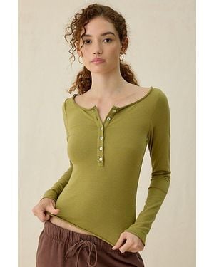 Out From Under Betty Boatneck Long Sleeve Henley Top - Green