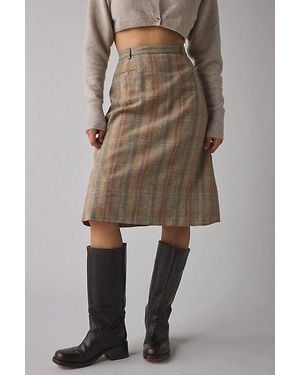 Vintage & ReMADE by UO Vintage By Uo Plaid Midi Skirt - Brown