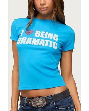 Edikted Drama Queen Rhinestone T Shirt Top - Blue