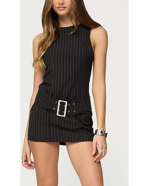 Edikted Sharone Belted Pinstripe Romper - Black