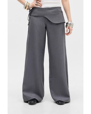 Urban Outfitters Uo Tally Belted Low Rise Trousers At - Blue