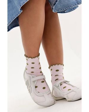 Out From Under Polka-dot Lettuce Edge Socks - White